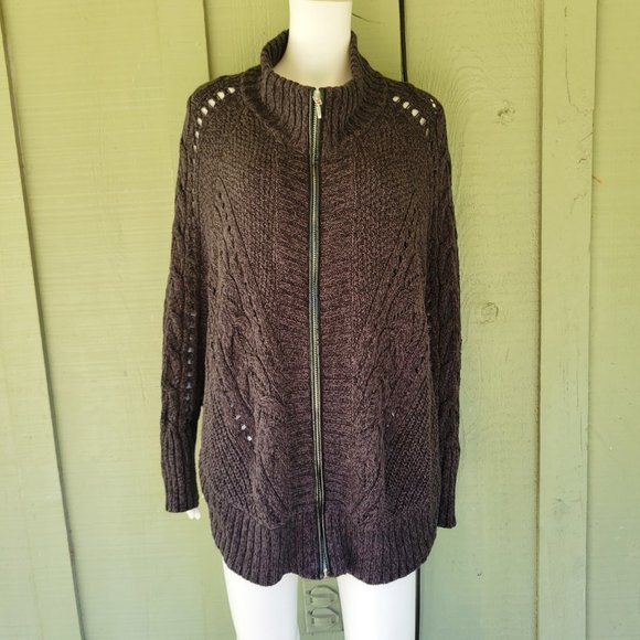 I.N.C, International Concepts Gray Knit Zip Front Cardigan Sweater S/M - Picture 1 of 4